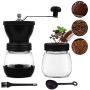 Manual Coffee Grinder with Ceramic Burrs,Portable Hand Adjustable Coffee Mill with Two Glass Jars,Silicone Dust-Proof Cover for Beans, Stainless Steel Crank, Cleaning Brush,Glass Storage Jars&Spoon