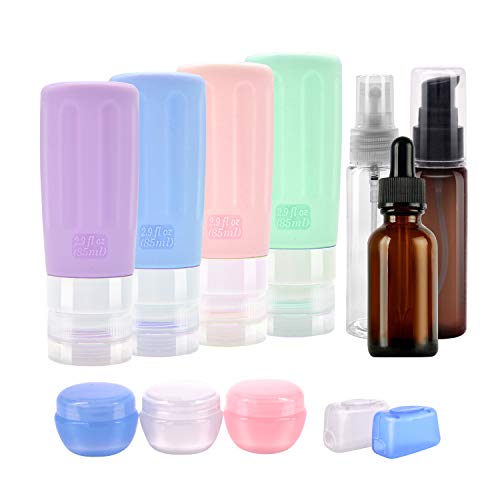 Travel Bottles Set, TSA Carry On Approved Leak Proof, Squeezable, Refillable, Silicone Tubes Toiletries Containers Spray Bottles, for Business Personal Travel, Fun Outdoors,12 Pack