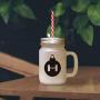 Navy&quotH" Christmas Tree Toy Monogram H Frosted Glass Mason Jar With Straw