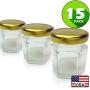 Hexagon Jars Gold Lid (15pcs, 1.5 oz) Hexagon Glass Jars with Gold Plastisol Lined Lids for Jam Honey Jelly Wedding Favors Baby Shower Favors Baby Food DIY Magnetic Spice Jars Crafts Canning Jars