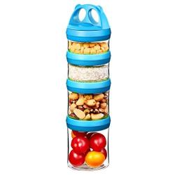 SELEWARE Portable and Stackable 4-Piece Twist Lock Panda Storage Jars Snack Container to Contain Formula, Snacks, Nuts, Drinks and More, BPA and Phthalate Free, 31oz Blue