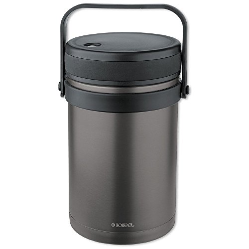 Isosteel VA-9683AT 51 ounce Stainless Steel Double-Wall Vacuum Food Container Color Coated titanium-gray incl. 3 plastic containers