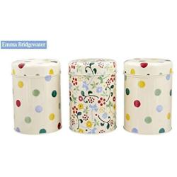 Emma Bridgewater Set of 3 Kitchen Storage Caddies Polka Dot Floral Design, Tea Coffee Sugar Tins