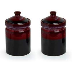 ExclusiveLane Magma Echoing Indian Hand Glazed Studio Pottery Ceramic Multi-Utility Storage Jars & Containers (940 ML, Set of 2) - Candy Jars Cookie Containers with Lid for Kitchen Dinning Table