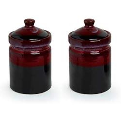 ExclusiveLane Magma Echoing Indian Hand Glazed Studio Pottery Ceramic Multi-Utility Storage Jars & Containers (940 ML, Set of 2) - Candy Jars Cookie Containers with Lid for Kitchen Dinning Table