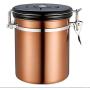 Neekor Stainless Steel Coffee Bean Sealing Jar Can with Exhaust Valve Sealed Coffee Bean Canister with Time Adjustable Dial, Capacity: 1.5L (Gold)