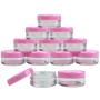 (Quantity: 100 Pcs) Beauticom 5G/5ML Round Clear Jars with Pink Lids for Jams, Honey, Cooking Oils, Herbs and Spices - BPA Free