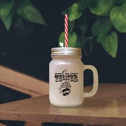 Black Our Theater Frosted Glass Mason Jar With Straw