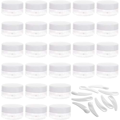 100 Packs Cosmetic Jars with Lids 10g Sample Containers and 10 Pieces Mini Spatulas Little Containers for Acrylic Powder, Cream - White