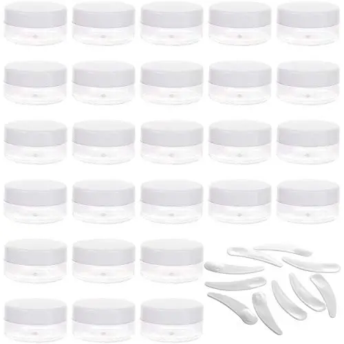 100 Stück Kosmetikbehälter mit Deckeln – 10g Probenbehälter und 10 Stück Mini Spatel – Kleine Behälter für Acrylpulver, Creme - Weiß
