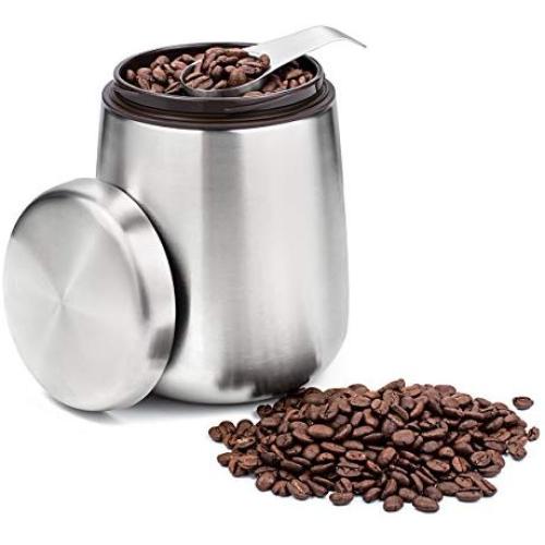 Deppon Well-Made Metal Stainless Steel Airtight Sealed Coffee (Coffe) Beans 18OZ (1LB) Container, Air-tight Tea Storage Canister Set for Nuts Sugar, Scoop (Spoon) Included. Exquisite Crafts, Good Gift