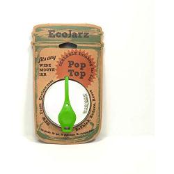 Ecojarz: Wide-Mouth Pop-top Sealable Drinking Jar Lid! Stainless Steel and Silicone. Non-plastic (Lime Green)