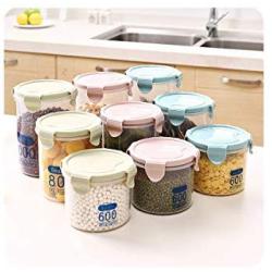 storage jar Grain container Food container Storage Box，Refrigerator plastic sealed cans milk powder food kitchen grains storage transparent storage tank, light pink, trumpet