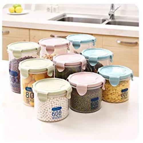 storage jar Grain container Food container Storage Box，Refrigerator plastic sealed cans milk powder food kitchen grains storage transparent storage tank, light pink, trumpet