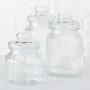 WHW Whole House Worlds Iconic Ribbed and Knob Topped Clear Glass Kitchen Storage Jars, Set of 3, Air Tight Seals, 9, 7 1/2, and 6 Inches Tall