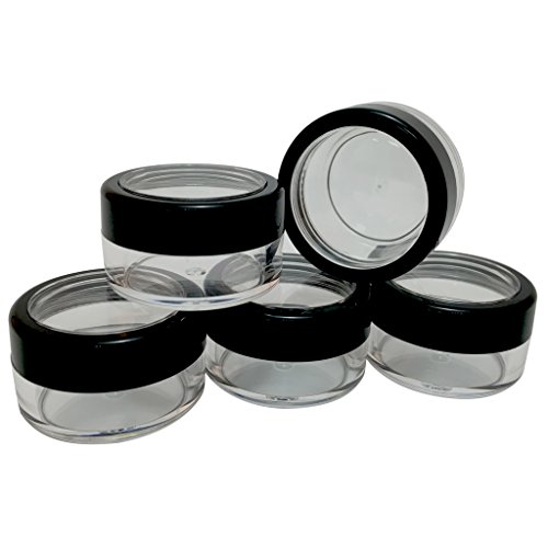 Plastic Clear Storage w Window Black Rim Cap Travel Sample Case 10 gr (Pack of 5)