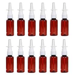 12Pcs (30ml/1oz) Amber Round Empty Plastic Nasal Spray Bottle with Press Spray Head Refillable Portable Fine Mist Sprayers Atomizers Containers Pot Travel Sub Bottling for Colloidal Silver Saline