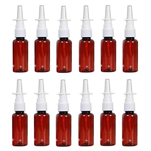 12Pcs (30ml/1oz) Amber Round Empty Plastic Nasal Spray Bottle with Press Spray Head Refillable Portable Fine Mist Sprayers Atomizers Containers Pot Travel Sub Bottling for Colloidal Silver Saline