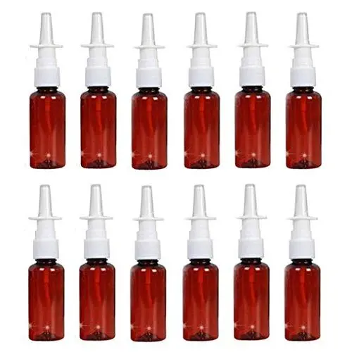 12 Stück (30 ml/1 oz) Amberrunde Leere Kunststoff Nasensprayflaschen mit Drucksprühkopf, wiederbefüllbar, tragbar, feiner Zerstäuber, Behälter, Topf, Reise-Sub-Bottling für Kolloid Silber Salzhaltige Lösungen