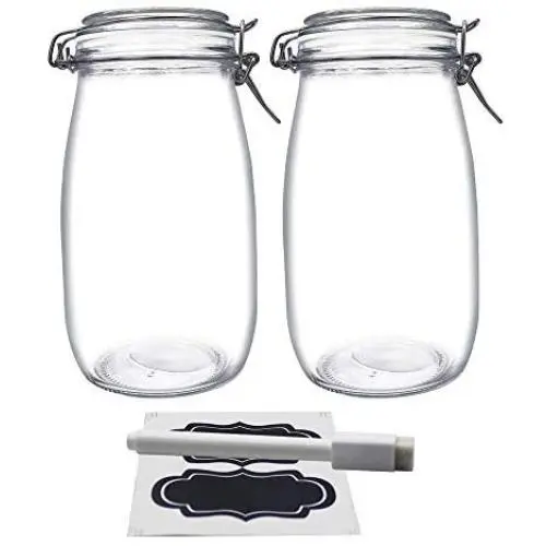 YEBODA 48oz Lebensmittelbehälter Glasbehälter mit Klampschließen und Silikondichtungen – Mehrzweck-Küchenbehälter - Klar Rund (2er-Set)