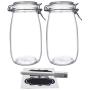 YEBODA 48oz Food Storage Canister Glass Jars with Clamp Airtight Lids and Silicone Gaskets for Multi-Purpose Kitchen Containers - Clear Round (2 Pack)