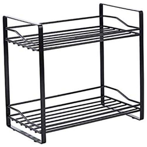 Spice Jar Storage Rack Kitchen Countertop Condiment Storage Rack Wrought Iron Double Seasoning Bottle Rack (Color : Black)