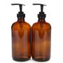 Vivaplex, 2, Large, 16 oz, Empty, Amber Glass Bottles with Black Lotion Pumps