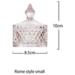 FUYU Exquisite Embossed Crystal Glass Candy Box with Lid Jewelry Storage Jar