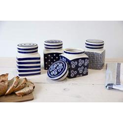 London Pottery Out of The Blue Coffee Container/Tea Caddy/Sugar Pot, Stoneware, Navy Blue Circles Design, 13 x 13 x 16.5 cm