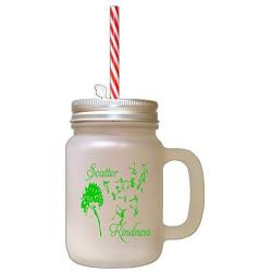 Green Scatter Kindness #1 Frosted Glass Mason Jar With Straw