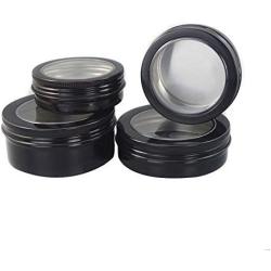 2oz Metal Tin Cans Screw Top Aluminum Round Tins Cans Cosmetic Storage Jar Containers Empty Container Cans with Clear Window For Lip Balm Spices Candies Tea 6Pcs (60ml)