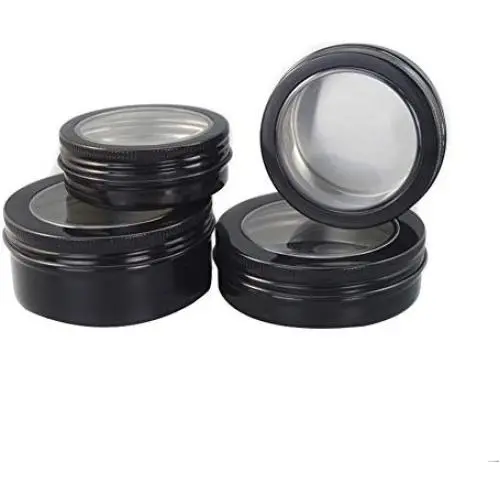 Metalltöpfe, 3,4 oz, Schraubverschluss, Aluminium,runde Töpfe, Kosmetikbehälter, Leerrahmungen, Behälter mit klarem Fenster für Lippenbalsam, Gewürze, Süßigkeiten, Tee, 6 Stück (100ml)