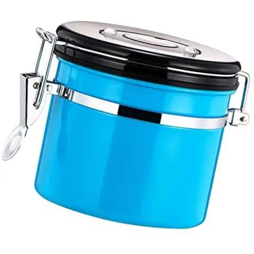 joyMerit Stainless Steel Airtight Canister with Co2 Vent Valve& Date Tracker Wheel and Locking Clamp for Kitchen, Coffee Ground Vault Jar, Blue, 27-ounce joyMerit Stainless Steel Airtight Canister with Co2 Vent Valve& Date Tracker Wheel and Locking Clamp for Kitchen, Coffee Ground Vault Jar, Blue, 27-ounce