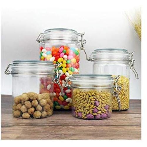 1550Ml Plastic Clip Top Storage Jar with Airtight Seal Lid Food Container Tableware Preserving Kitchen Flour Pasta Spice