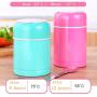 Thermos Food Jar Thermos Stainless Food Flask,Leakproof Vacuum Insulated Food Containers Lunch Box With Folding Spoon,Storage Bag (Color : Pink, Size : 500ml)