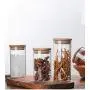Contenant en verre pour aliments avec couvercle en bambou - 1 pièce, pour grains, noix, réservoir, boîte de rangement pour cuisine - JM 004 Contenant en verre pour aliments avec couvercle en bambou - 1 pièce, pour grains, noix, réservoir, boîte de rangement pour cuisine - JM 004