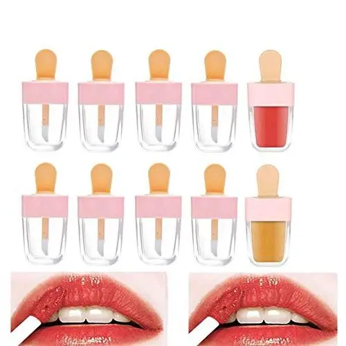10er Set Rosa Eiscreme Lippengloss Tuben Leere Nachfüllbare Lippenbalsam Flaschen Behälter Klare Lippenlack Tuben Vials für DIY Kosmetik Proben Lippenstift Tube Lippengloss Tube für Damen Mädchen Make-up Schönheit