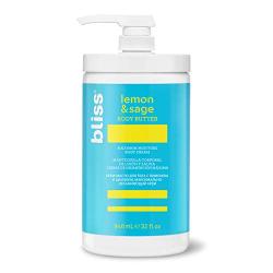 Bliss Lemon & Sage Body Butter Daily Moisturizing Cream for Dry Skin – Quick Absorbing, Long Lasting and Free of Paraben and Sulfates, 100% Vegan​ and Deeply Nourishing, 32 oz