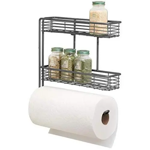 mDesign Wall Mount Metal Paper Towel Roll Holder and Dispenser with 2 Shelf Baskets - Kitchen Storage and Organization for Spice Bottles, Glass Jars, Salt, Pepper - Graphite Gray mDesign Wall Mount Metal Paper Towel Roll Holder and Dispenser with 2 Shelf Baskets - Kitchen Storage and Organization for Spice Bottles, Glass Jars, Salt, Pepper - Graphite Gray