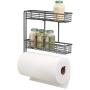 mDesign Wall Mount Metal Paper Towel Roll Holder and Dispenser with 2 Shelf Baskets - Kitchen Storage and Organization for Spice Bottles, Glass Jars, Salt, Pepper - Graphite Gray