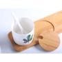 Porcelain Canisters，Set of 3 Spice Jar with Airtight Bamboo Lid,Kitchen Seasoning Jar (Plant 01)