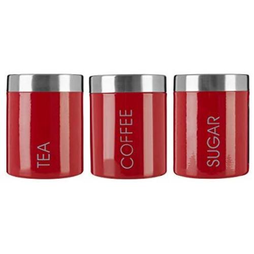 Premier Housewares Liberty Tea, Coffee and Sugar Canisters - Set of 3, Red