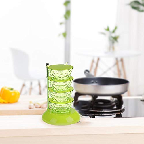 Kitchen Vertical Multi-layer Crystal Rotatable Seasoning Spice Containers Rack Organizer,Good Sealing Salt Storage Box Bottle Jar,Moisture proof,Waterproof,Mouldproof (green, 4 grid)