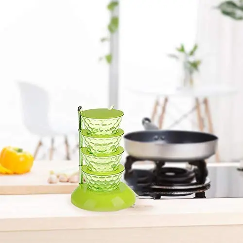 Küchen Vertikal Mehrschichtiges Kristall Drehbarer Gewürz-Schubes Rack Organizer, Gute Abdichtung Salz Lagerbox Flasche Glasbehälter, Feuchtigkeitsbeständig, Wasserdicht, Schimmelbeständig (grün, 4 Gitter)