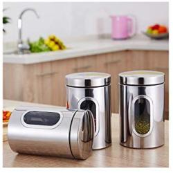 storage jar Grain container Food container Storage Box，Stainless steel transparent sealed cans, miscellaneous grains, tea candy jars, three sets, primary color set, 3