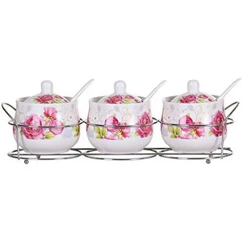 Keramik Gewürzflaschen Gewürzbehälter 3er Set Küchen Gewürz Lagerbehälter Salz Pfeffer Kreuzkümmel Gewürzregal (TLG3PCS QS)