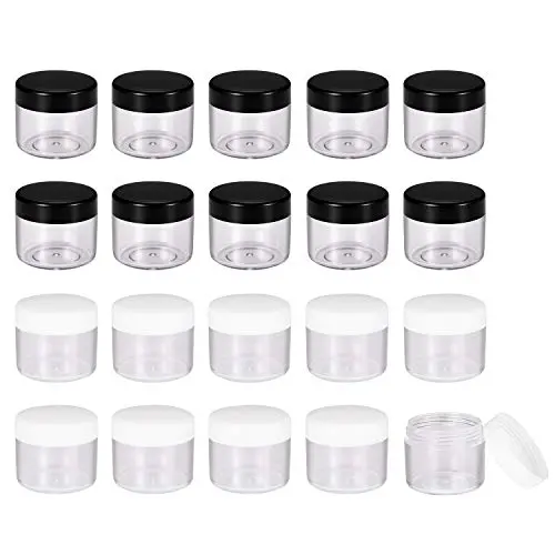 Kunststoff-Rundtöpfe, Kosmetikbehälter mit Deckel – für Lagerung von Flüssigkeit, Creme, Pulver, Nagellack, Kosmetik, Basteln, 20 ml 0,7 oz, Schwarz, Weiß, 20 Stück
