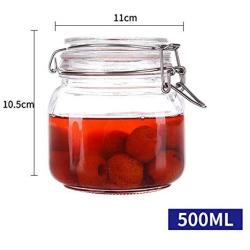 Glass Food Accommodating Jar, BPA-Free, Honey Lemon Passion Fruit Powder, Lid Fresh-Keeping Jar, Reusable, Transparent, Square 500ml