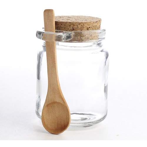 Factory Direct Craft Thick Clear Glass Storage Jar with Cork Stopper and Wooden Spoon