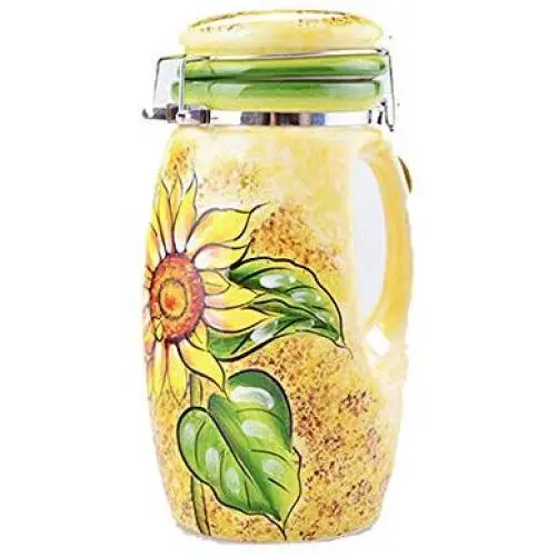 Keramiktin 1PC MonLiya Sonnenblume Druck Blumenhahn Lebensmittelbehälter Keramik-Behälter für Kaffee, Süßigkeiten, Tee, Snacks, Zucker, Haushaltsdeko, 1050ml